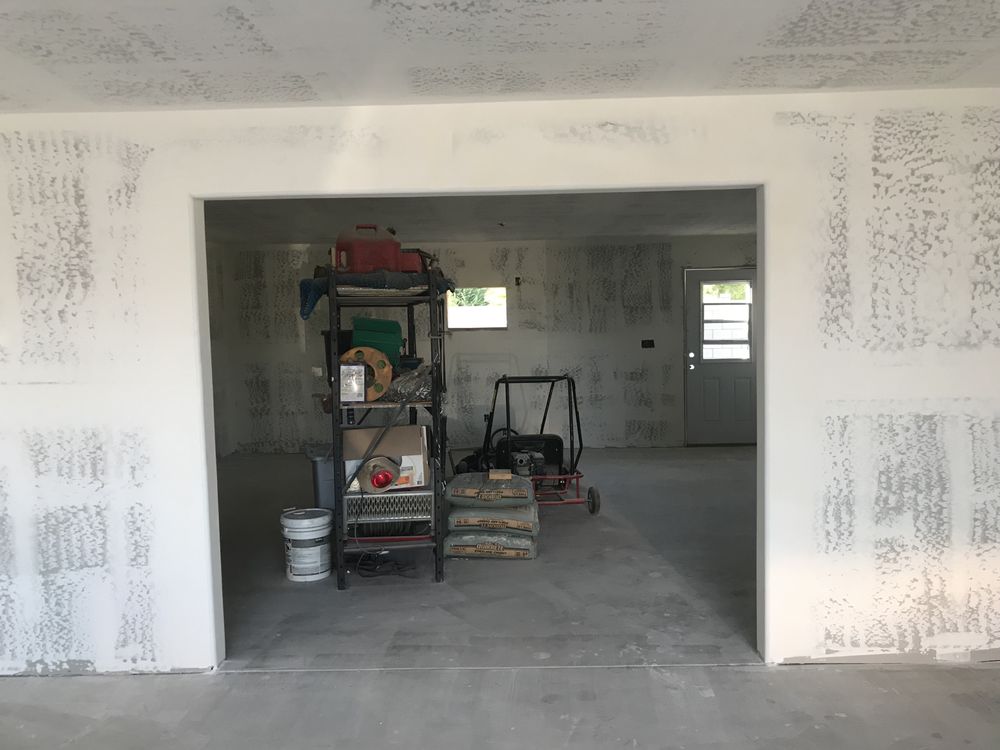 Textured garage walls mid-project